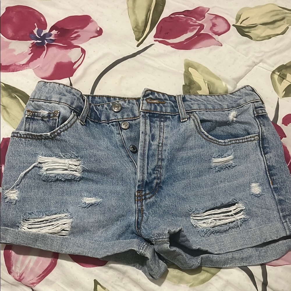 Forever 21 Light Blue Distressed Denim Shorts